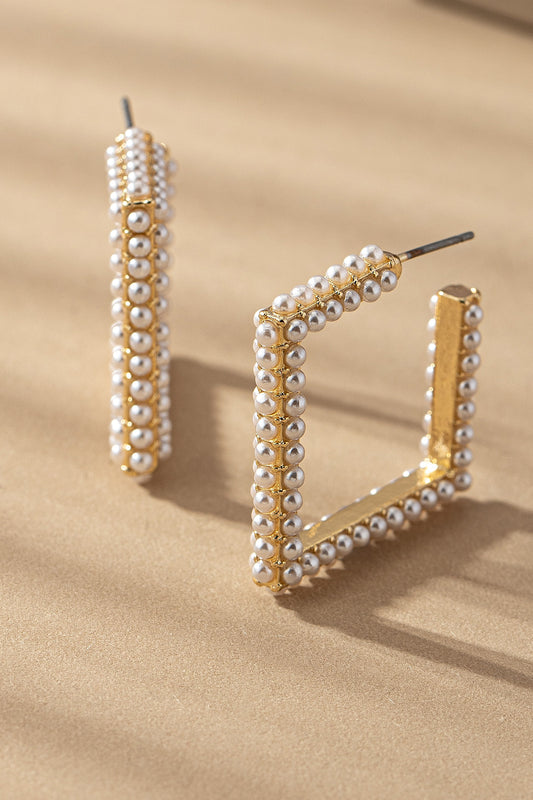 Square Pearl Earring - Gold