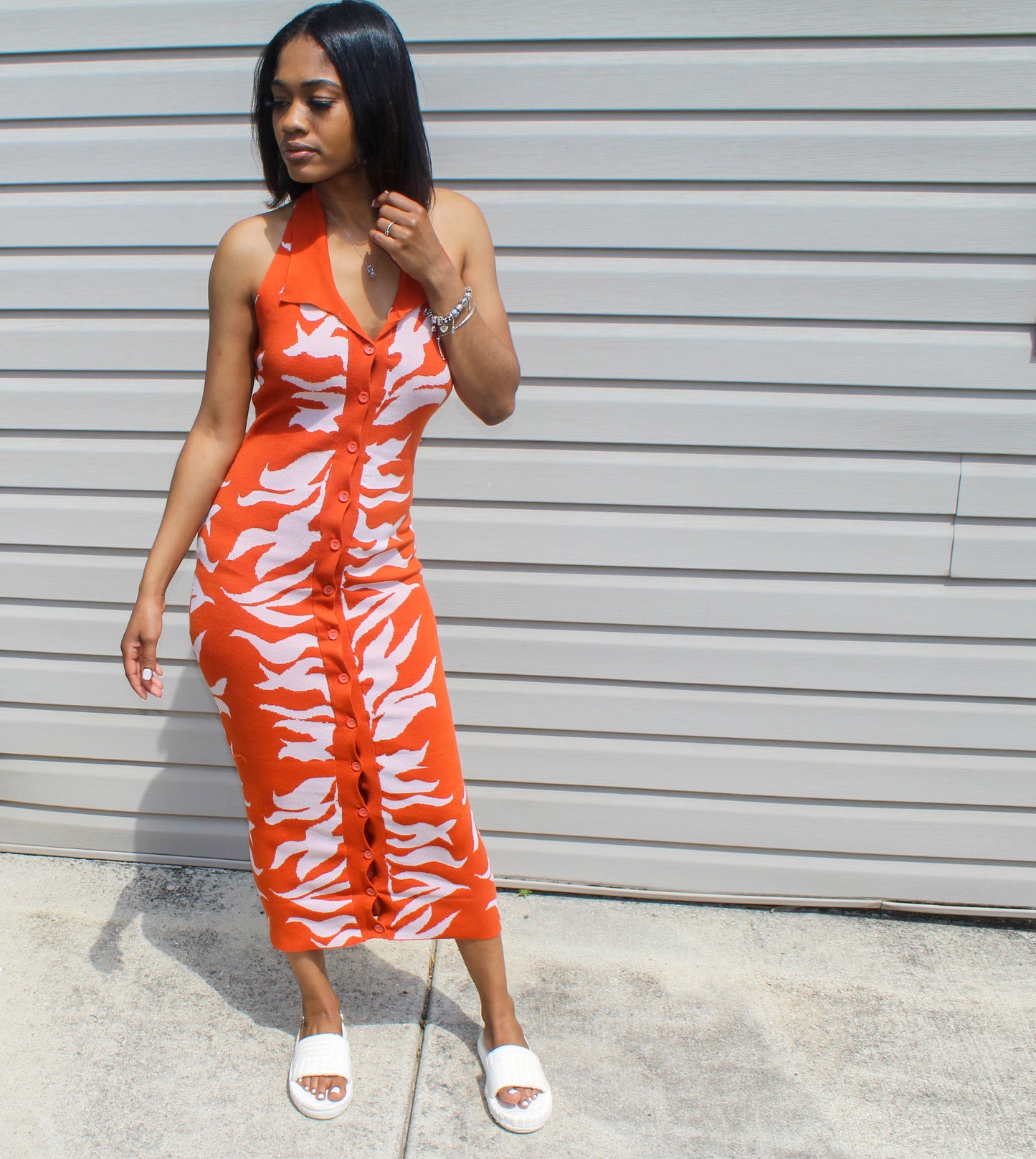 Brianna Midi Dress - Orange